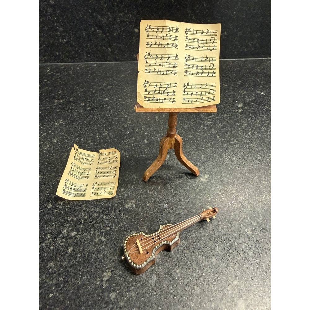 Vintage 1972 Reevesline Miniature Violin Music Stand Sheet Music Japan Dollhouse - Picture 2 of 10